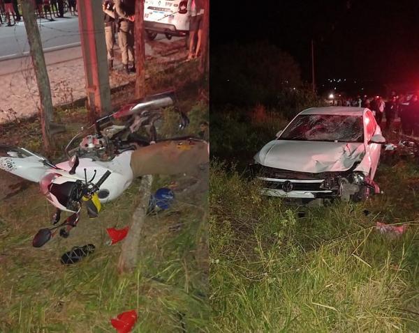 Uma pessoa morre e outra fica ferida após colisão entre moto e carro, em Girau do Ponciano-AL 