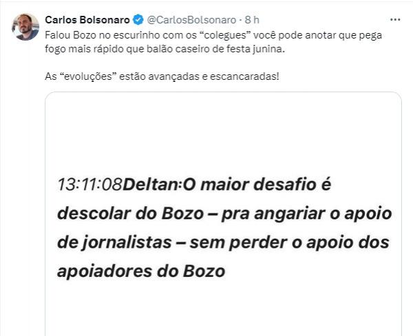 Carlos Bolsonaro ataca Deltan: 'Se fala Bozo, já sabe…'