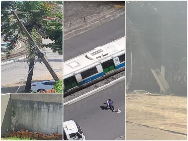 [Vídeo] Passageiros ficam presos no VLT em Maceió após queda de poste; barulho e faíscas geraram pânico