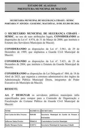 Prefeitura de Maceió cria comissão para organizar concurso da Guarda Civil 