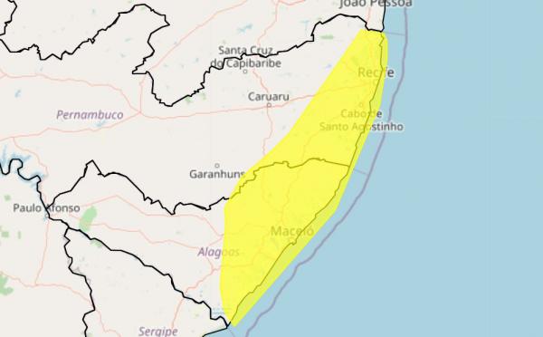 Inmet emite alerta amarelo de chuvas para Maceió e 56 municípios alagoanos
