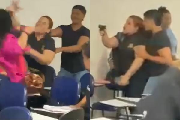 VÍDEO: Aluna puxa arma durante briga na Faculdade Estácio, na Jatiúca; a aluna é policial civil 