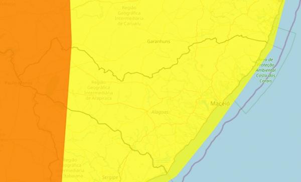 Inmet renova alertas de chuvas para todos os 102 municípios de Alagoas